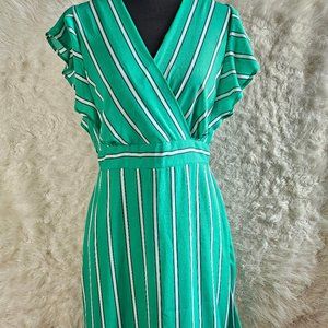 Green Striped Wrap-Front Women’s Dress